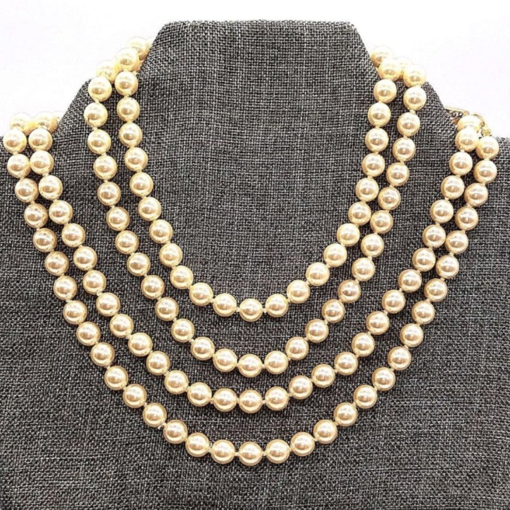 1970s 60" MONET Vintage Oyster Cream Knotted Glass Pearl Necklace-Rare-Unworn!